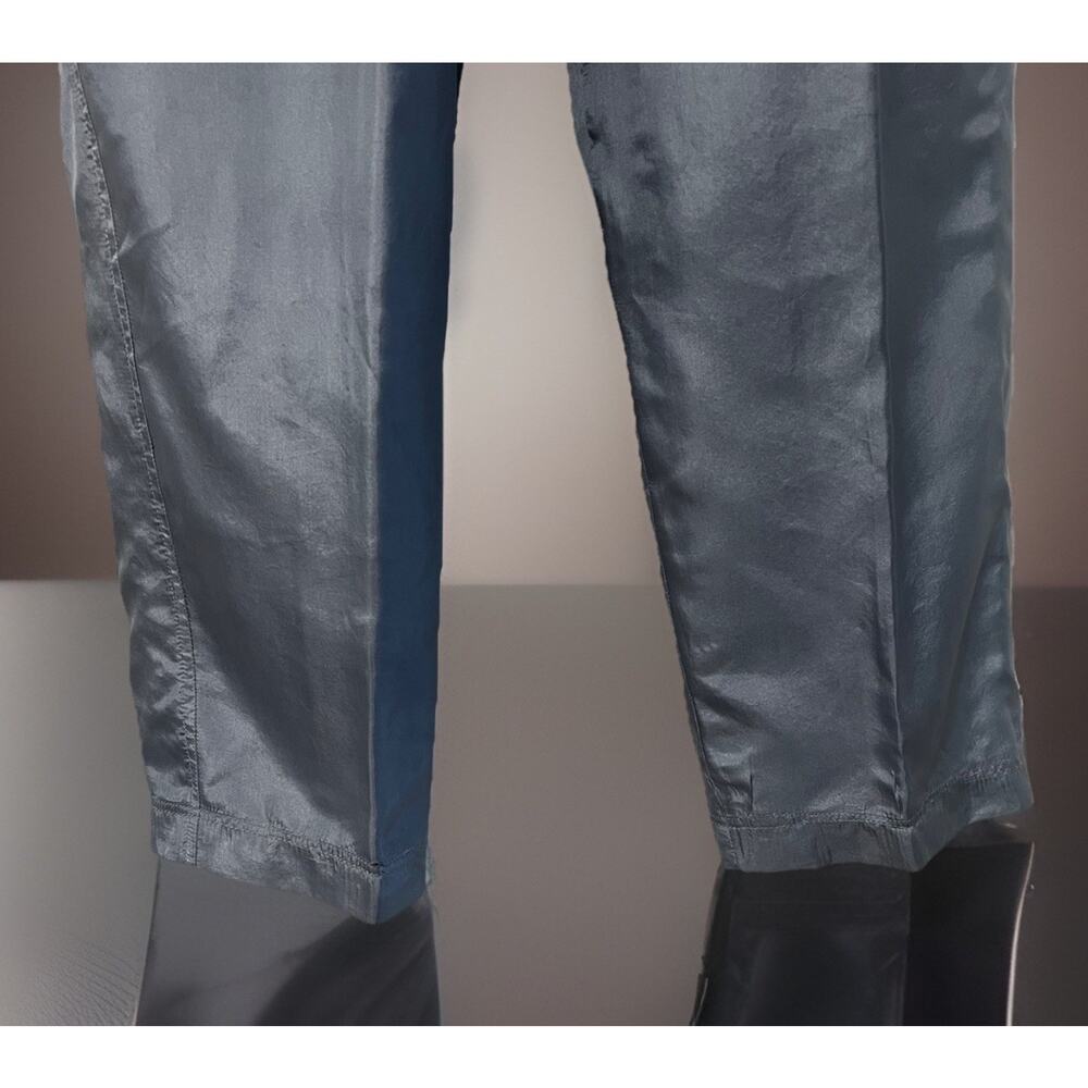 Vtg EVR Silk Pants Women XL Icy Blue Silver Elastic Waist Pull Ons Satin Finish - Picture 4 of 6